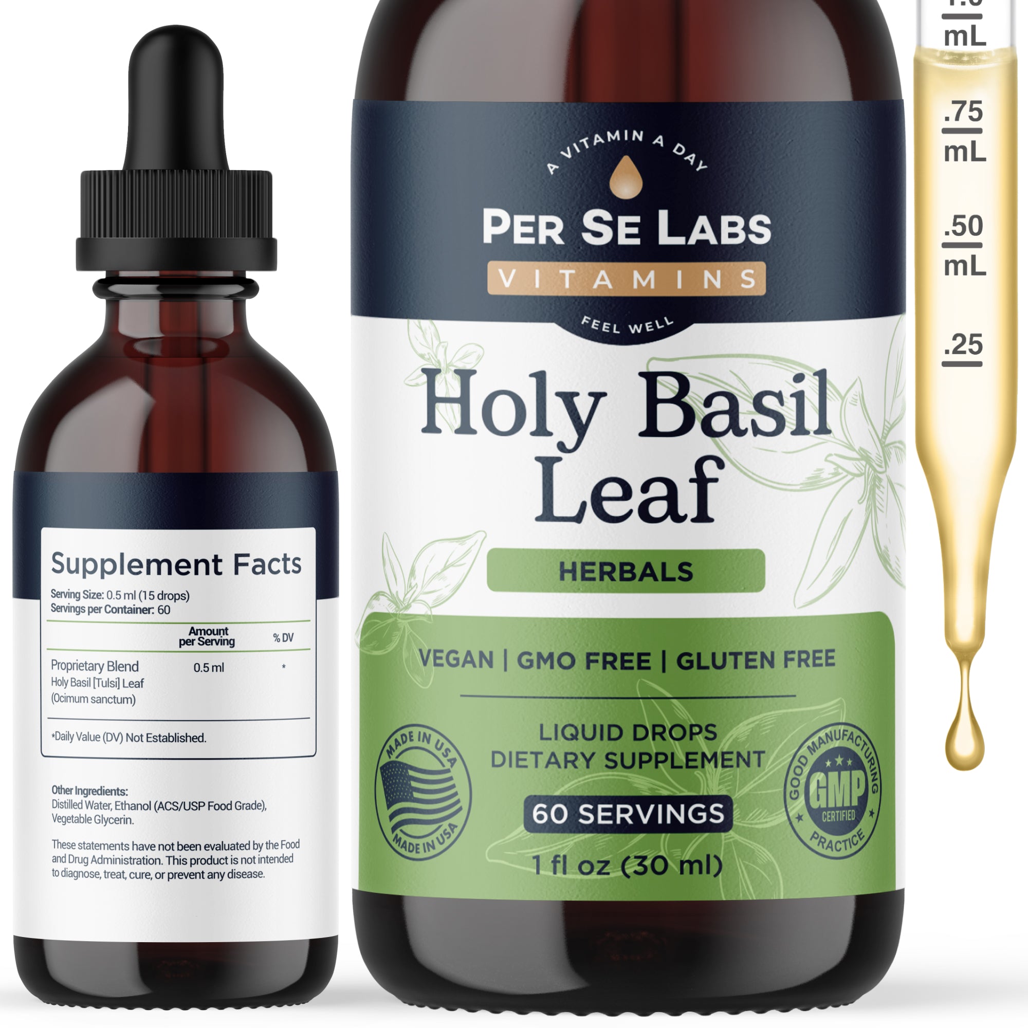 Vegan Holy Basil Leaf Liquid Drops Per Se Labs Store