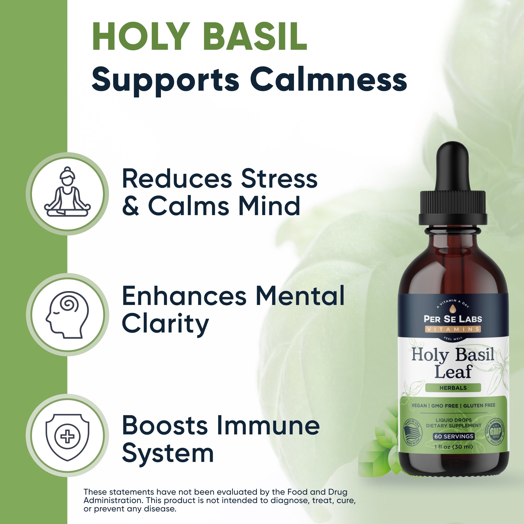 Vegan Holy Basil Leaf Liquid Drops Per Se Labs Store