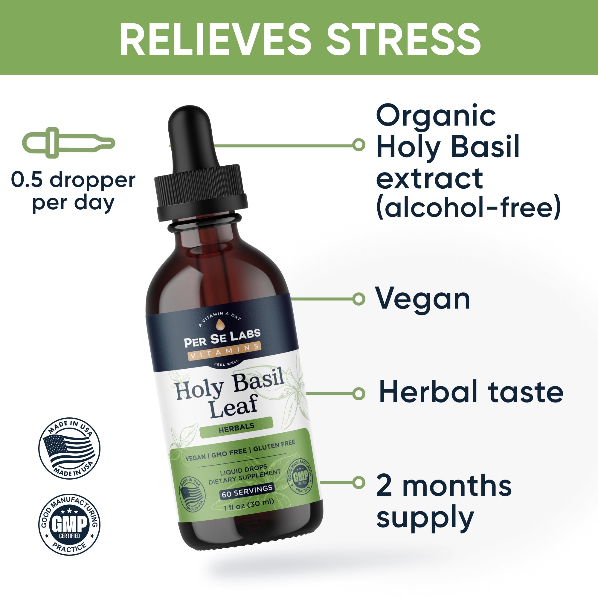 Vegan Holy Basil Leaf Liquid Drops Per Se Labs Store